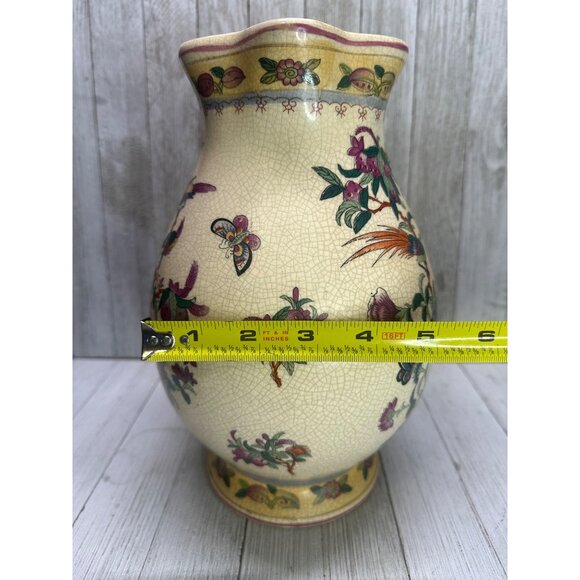 Vtg Chinese Tropical Birds and Floral Decor Pitcher Ceramic with Handle 10" Tall - Picture 11 of 12